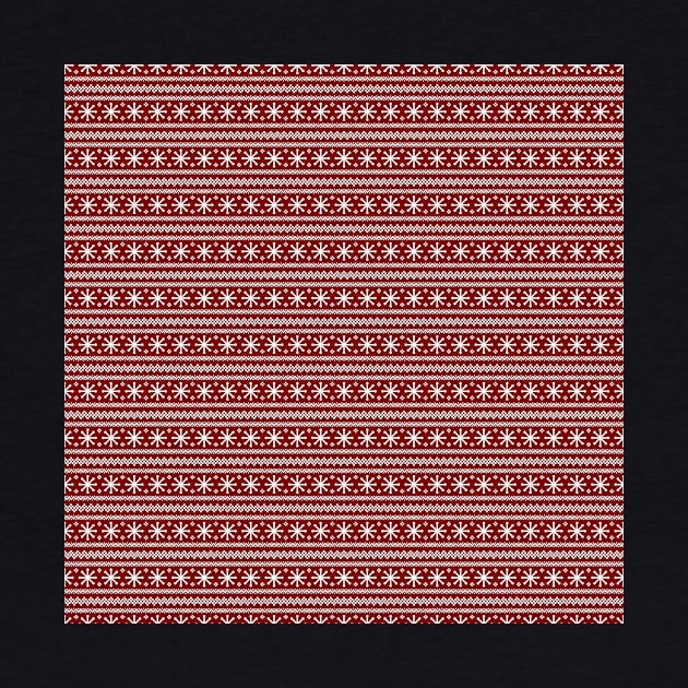 Dark Christmas Candy Apple Red Snowflake Stripes in White by podartist